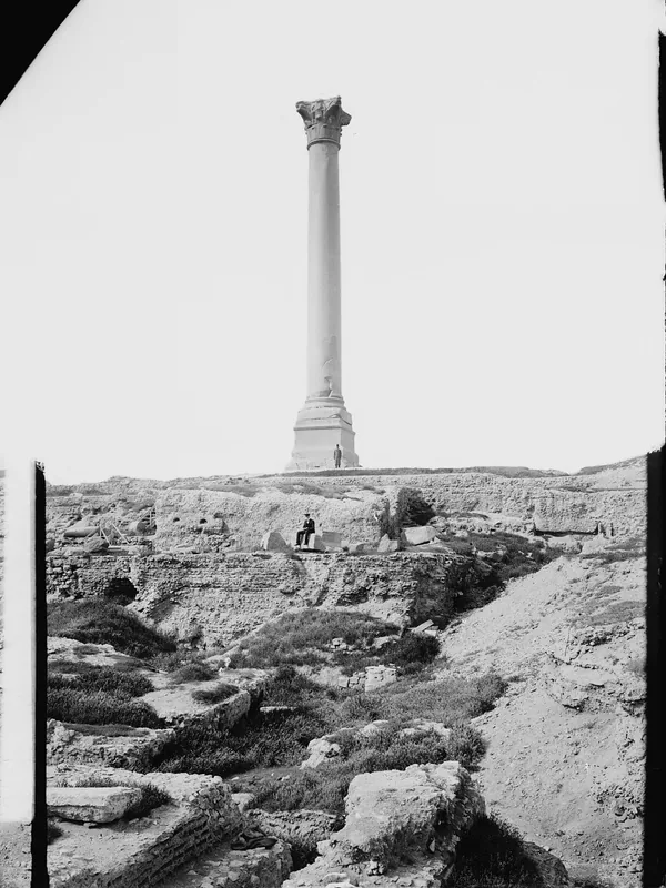Historical place associated with Theonas of Alexandria: "Pompey’s Pillar" in Alexandria, raised in AD 297 while he was bishop (photograph, c. 1900); not a portrait